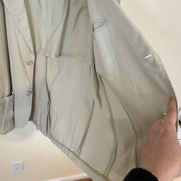 Andrew Fezza Mens Tan Beige Linen Blazer Size XL 44 Lightweight 2 Button Pockets - Picture 10 of 12